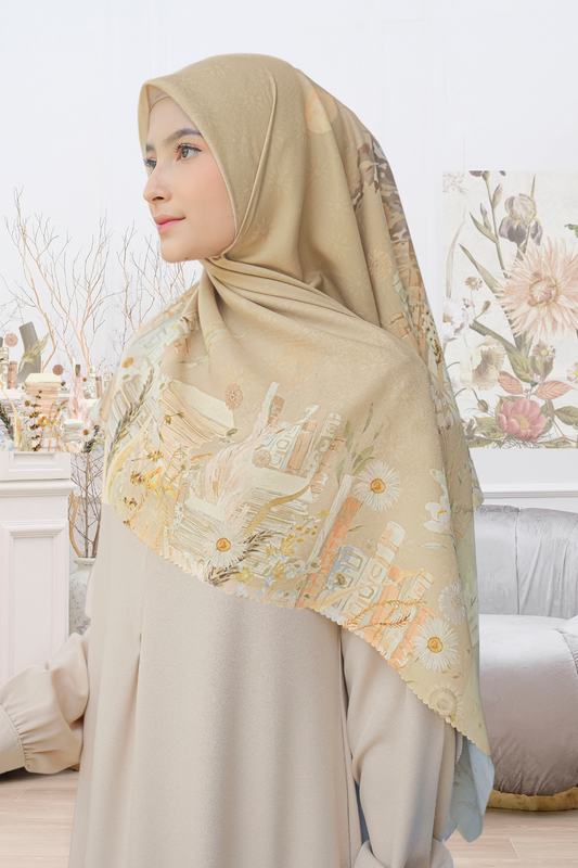 Zinnia JUMBO - Scarf Square Premium Polycotton XL | Sandy Brown - NZ73.11