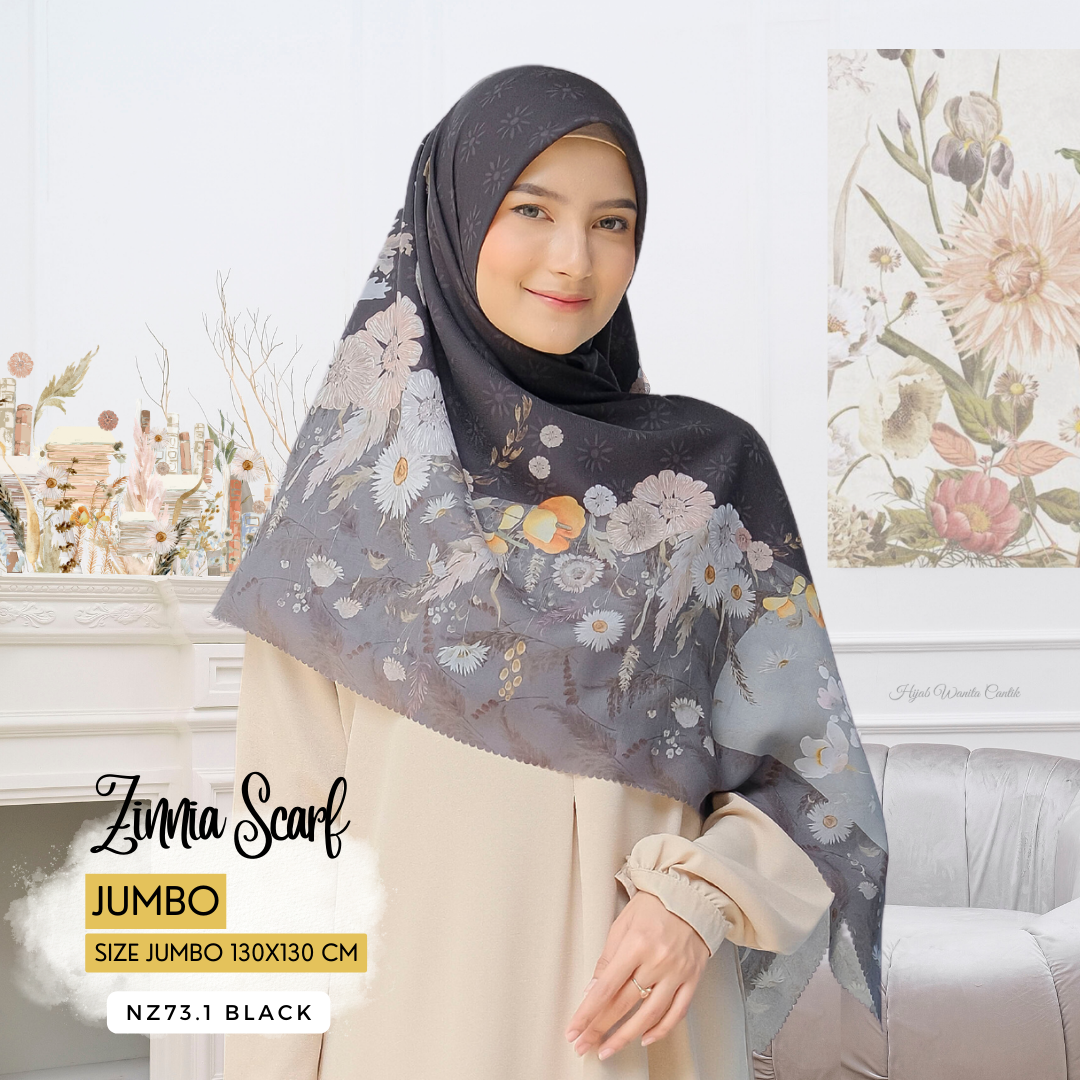 Zinnia JUMBO - Scarf Square Premium Polycotton XL | Black - NZ73.1