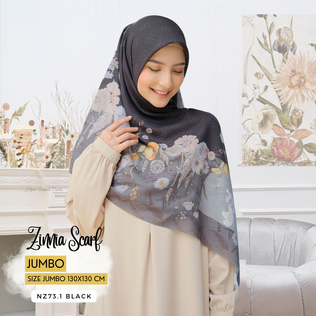 Zinnia JUMBO - Scarf Square Premium Polycotton XL | Black - NZ73.1