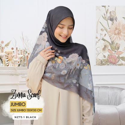 Zinnia JUMBO - Scarf Square Premium Polycotton XL | Black - NZ73.1