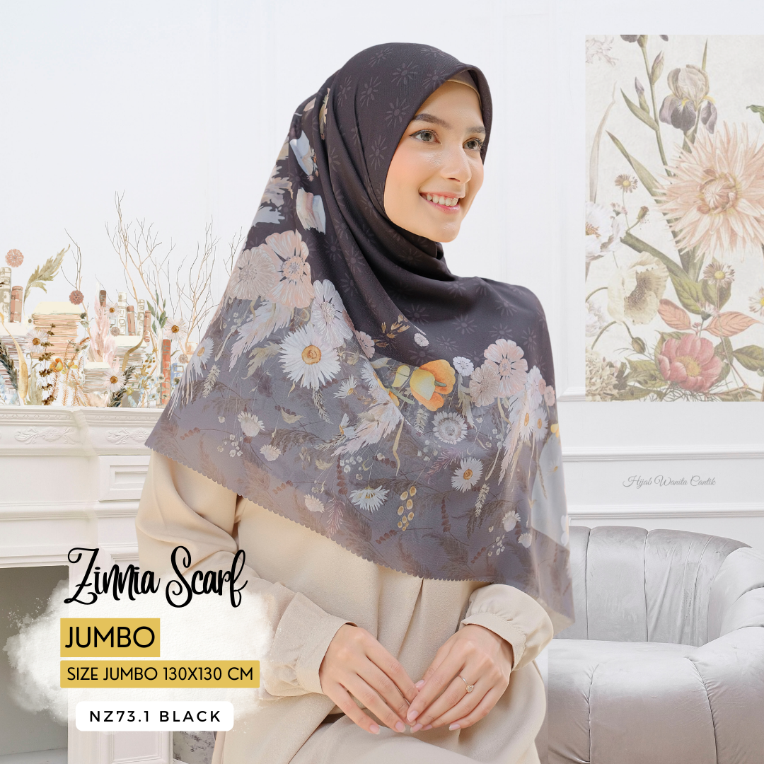 Zinnia JUMBO - Scarf Square Premium Polycotton XL | Black - NZ73.1