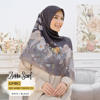 Zinnia JUMBO - Scarf Square Premium Polycotton XL | Black - NZ73.1