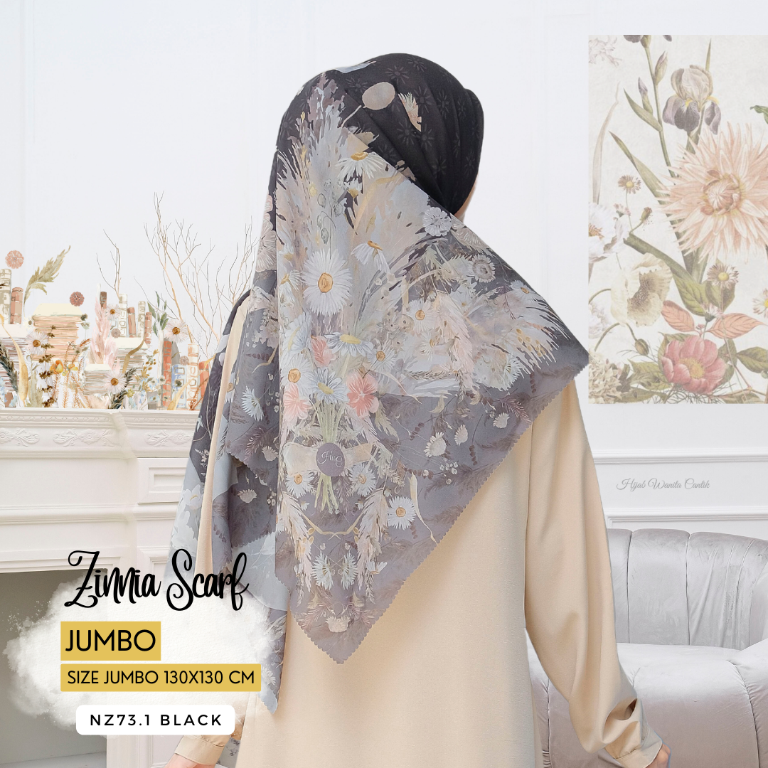 Zinnia - Scarf Square Premium Polycotton XL - Black - NZ73.1