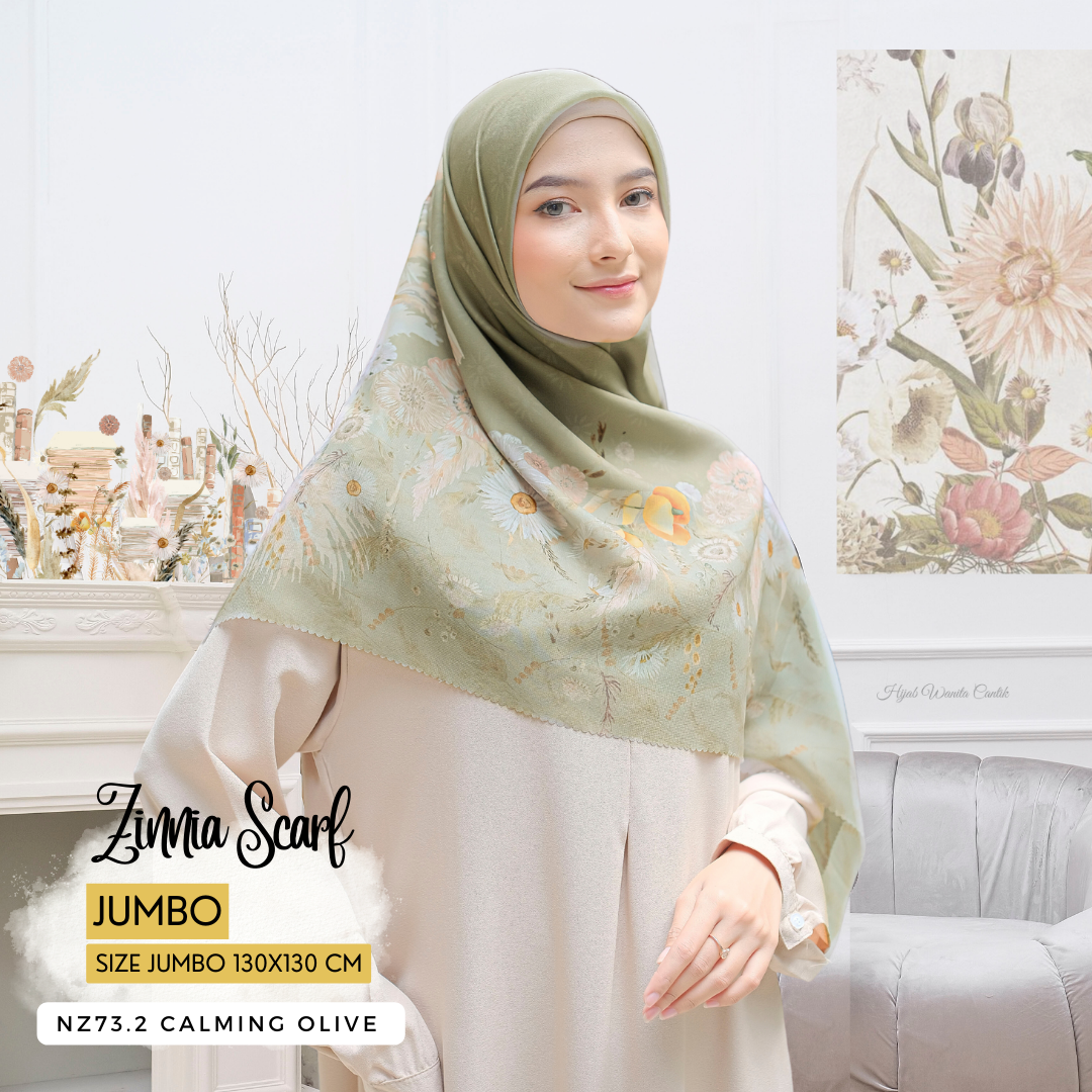 Zinnia - Scarf Square Premium Polycotton XL - Calming Olive - NZ73.2