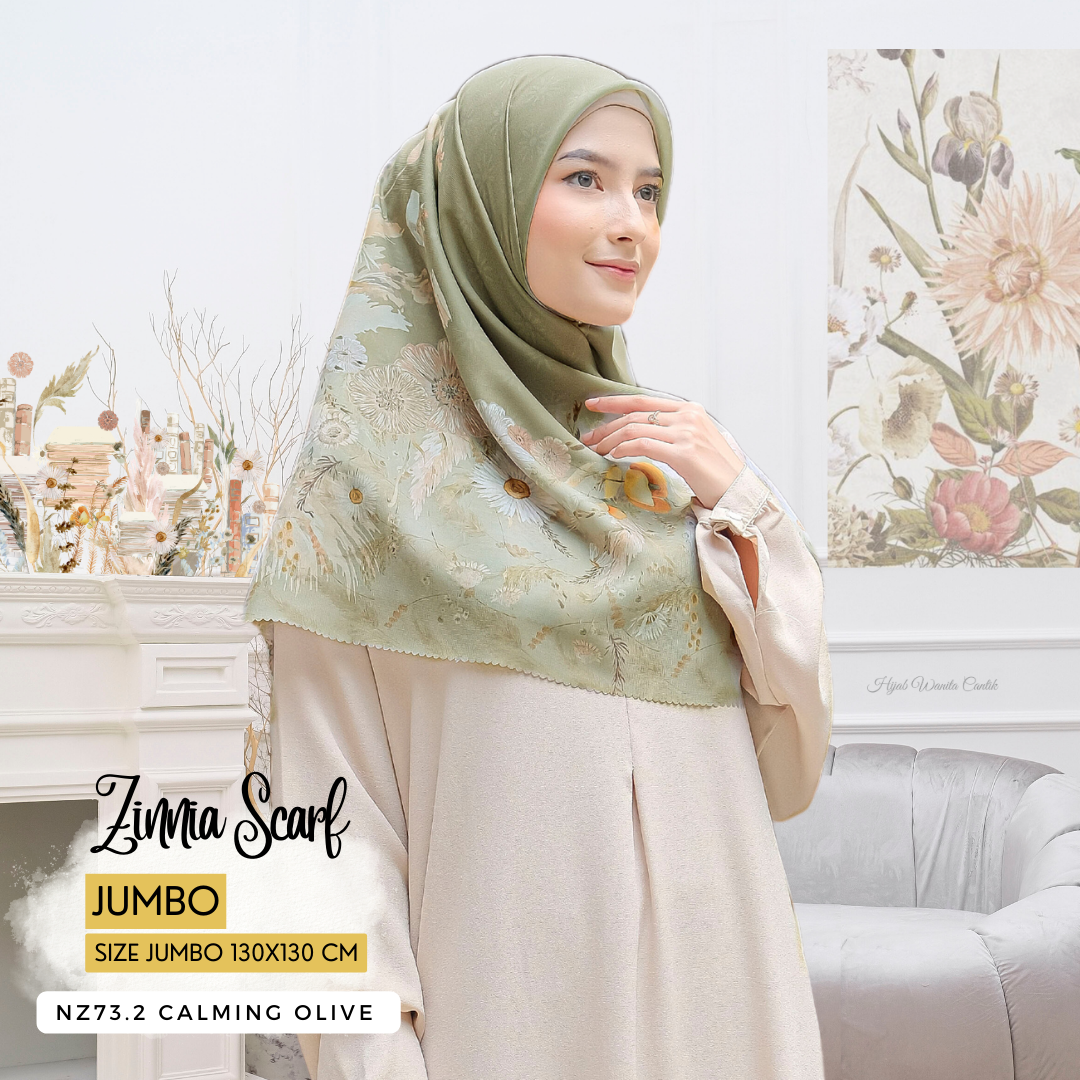 Zinnia - Scarf Square Premium Polycotton XL - Calming Olive - NZ73.2