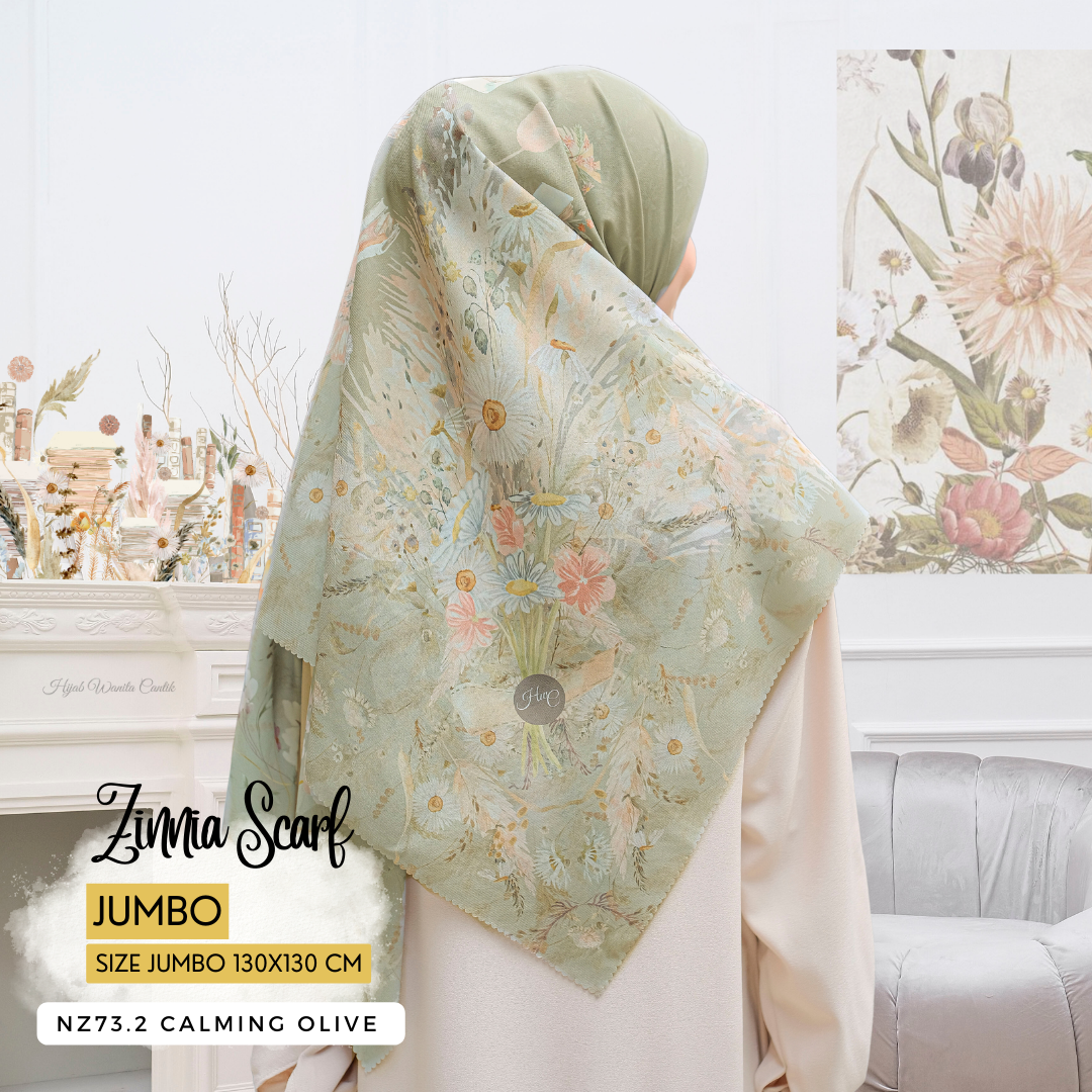 Zinnia - Scarf Square Premium Polycotton XL - Calming Olive - NZ73.2