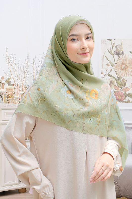 Zinnia JUMBO - Scarf Square Premium Polycotton XL | Calming Olive - NZ73.2