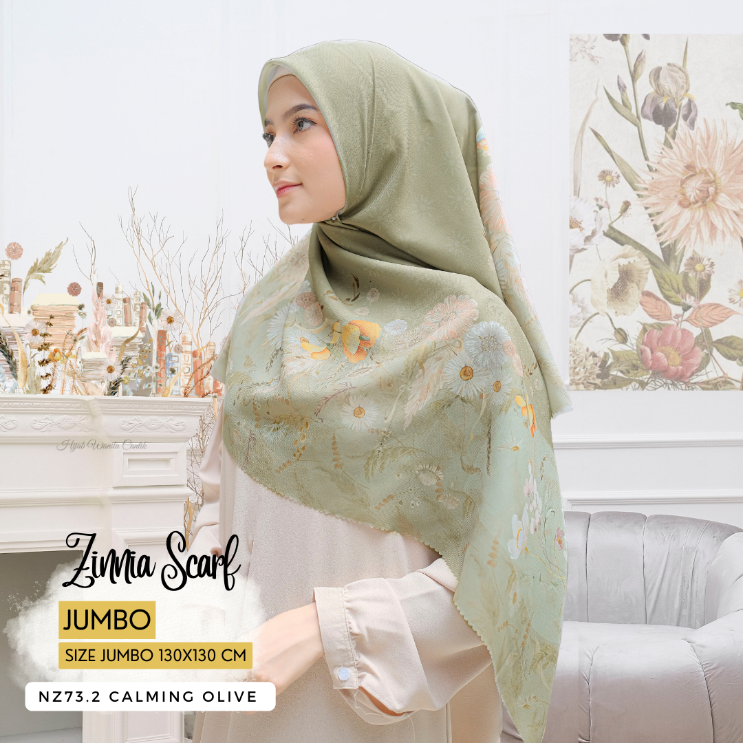 Zinnia - Scarf Square Premium Polycotton XL - Calming Olive - NZ73.2