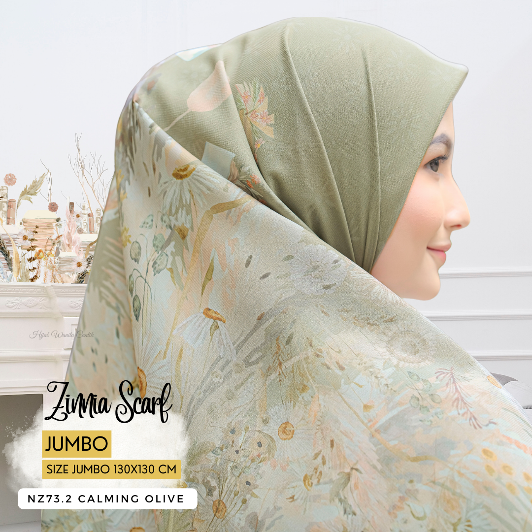 Zinnia - Scarf Square Premium Polycotton XL - Calming Olive - NZ73.2