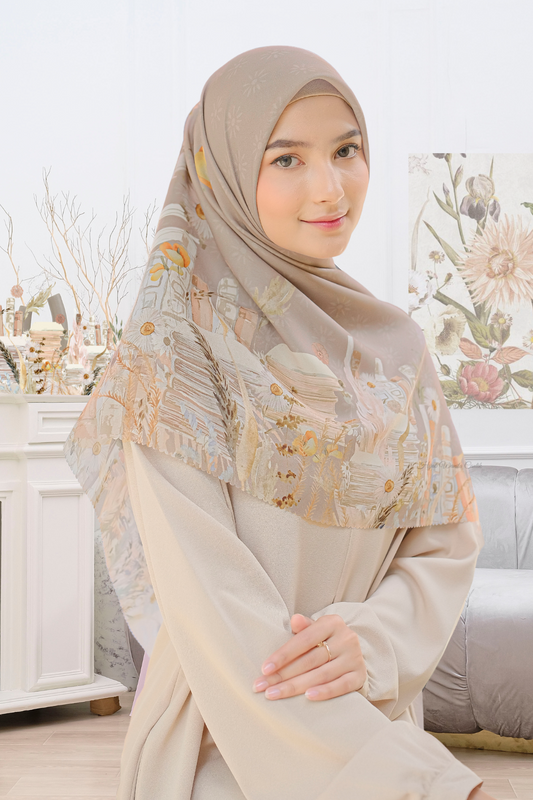 Zinnia JUMBO - Scarf Square Premium Polycotton XL | Coffea - NZ73.3