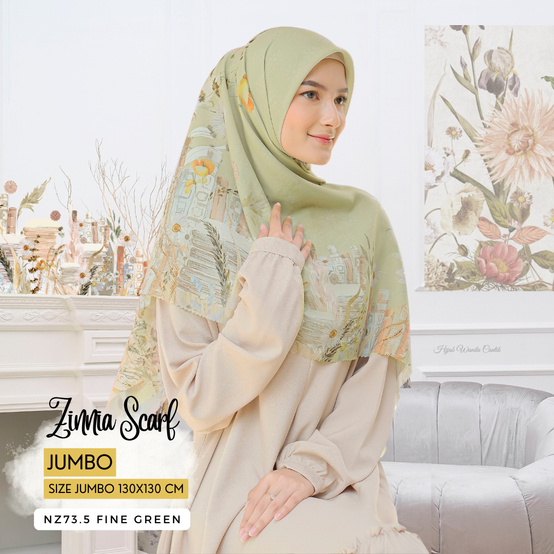 Zinnia - Scarf Square Premium Polycotton XL - Fine Green - NZ73.5