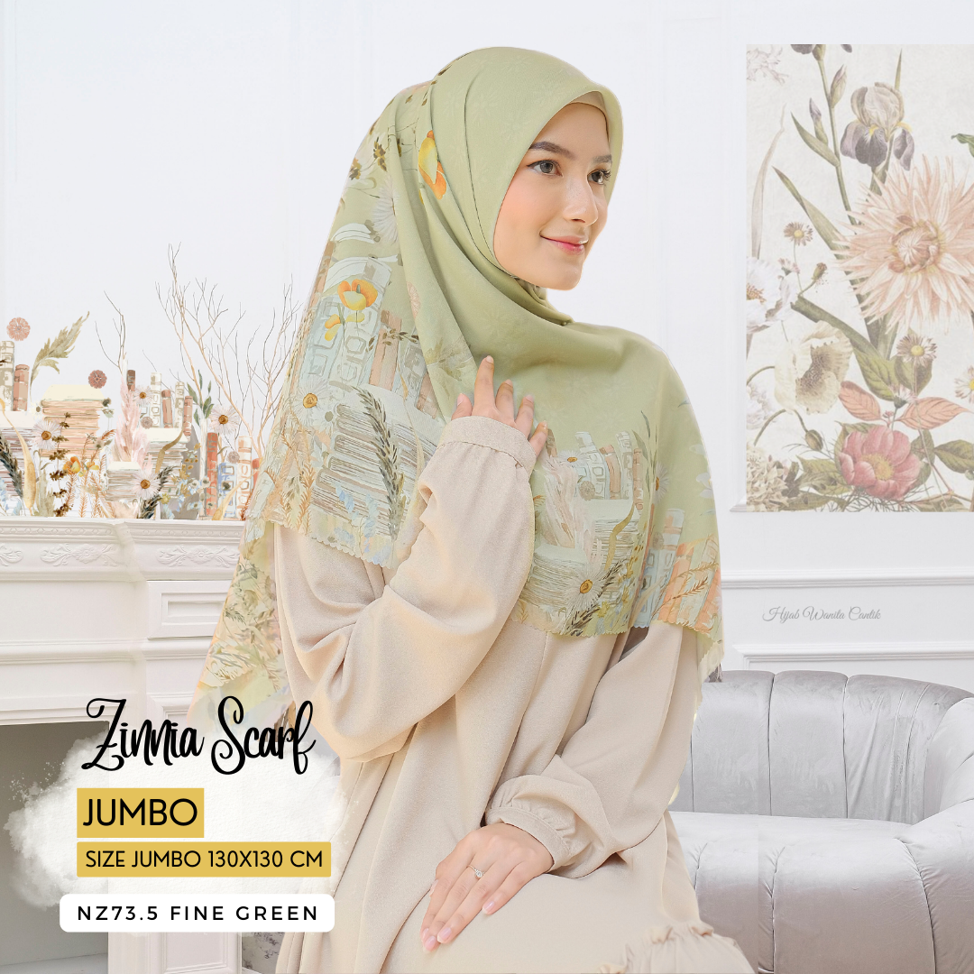 Zinnia JUMBO - Scarf Square Premium Polycotton XL | Fine Green - NZ73.5