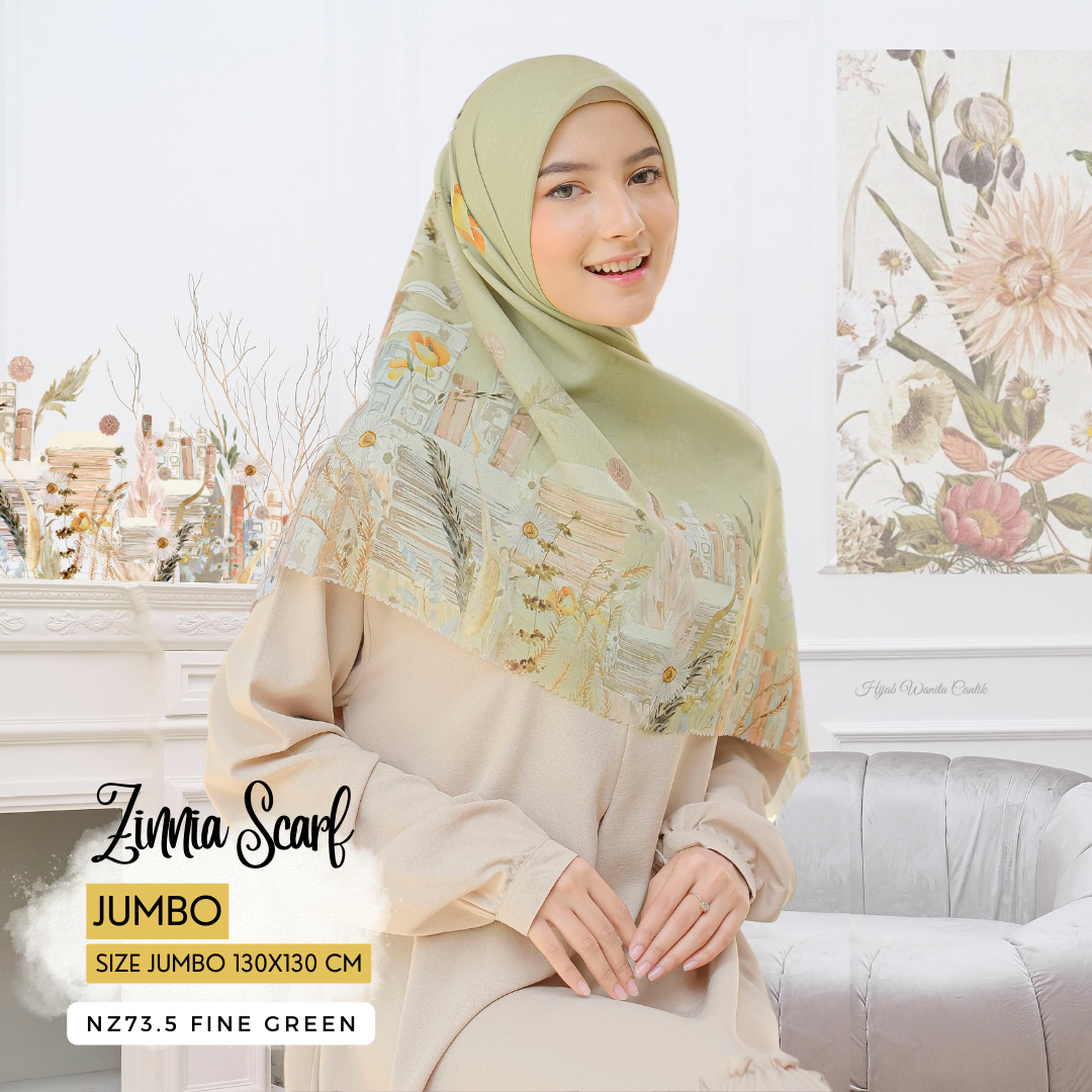 Zinnia JUMBO - Scarf Square Premium Polycotton XL | Fine Green - NZ73.5