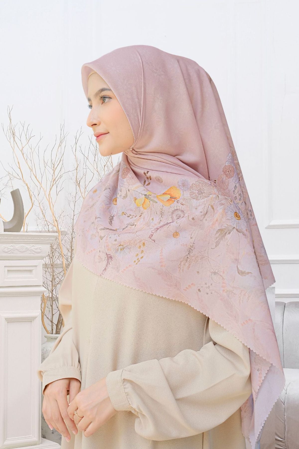 Zinnia JUMBO - Scarf Square Premium Polycotton XL | Misty Pink - NZ73.7
