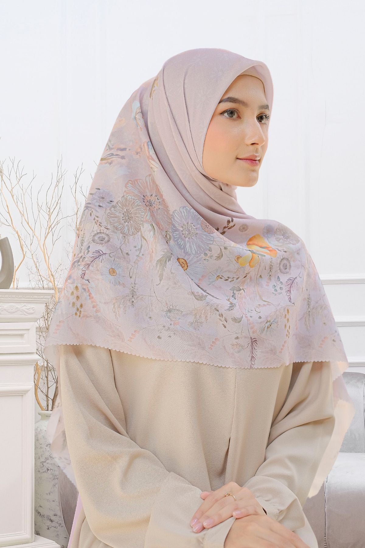 Zinnia JUMBO - Scarf Square Premium Polycotton XL | Misty Pink - NZ73.7