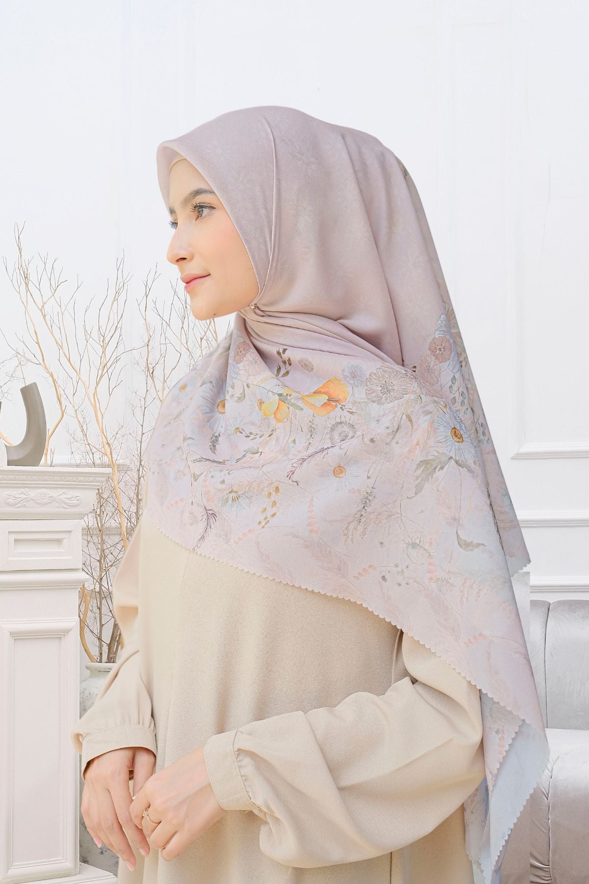 Zinnia JUMBO - Scarf Square Premium Polycotton XL | Misty Pink - NZ73.7