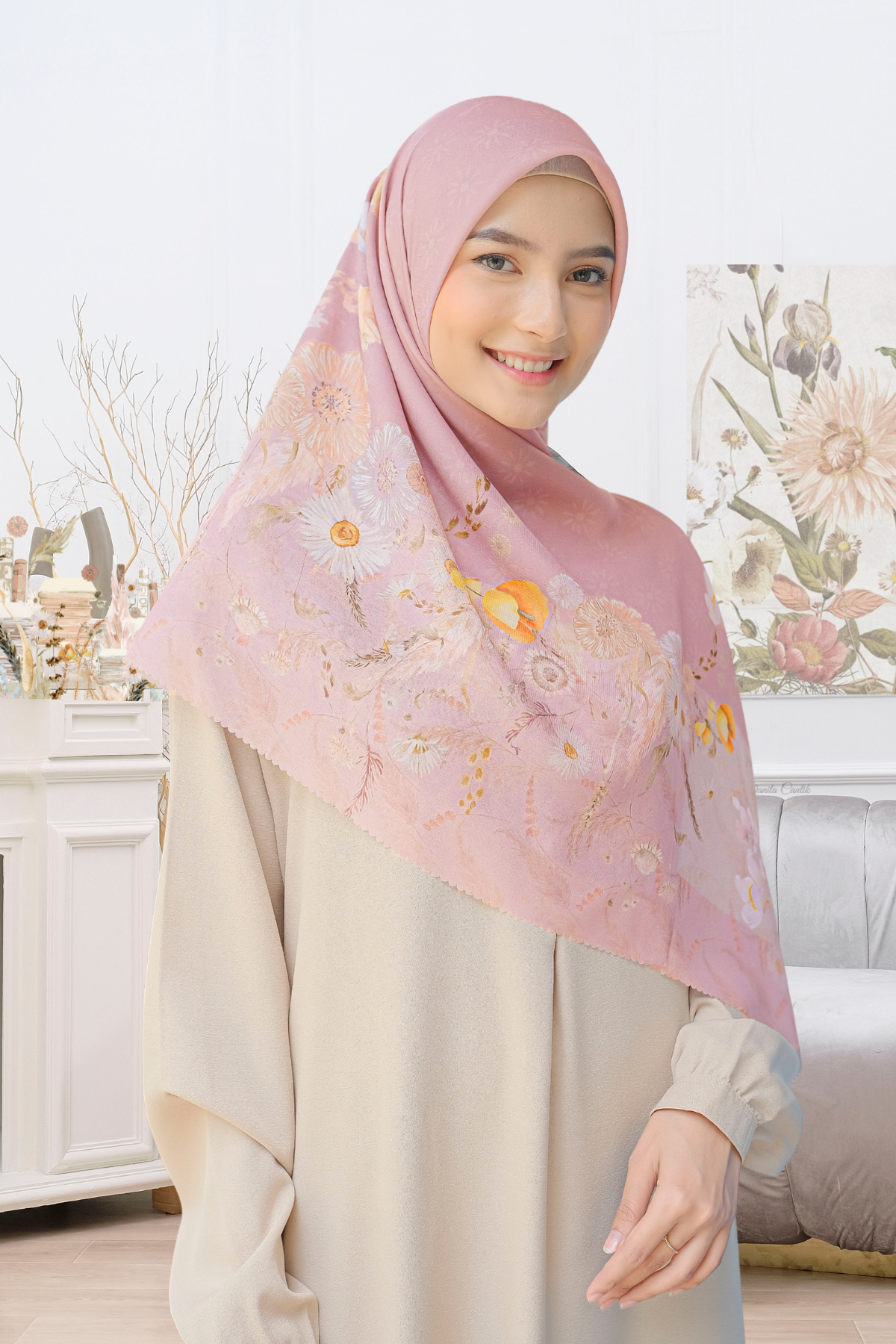 Zinnia JUMBO - Scarf Square Premium Polycotton XL | Rosea Pink - NZ73.9