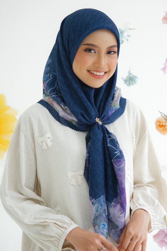 [ BUY 3 GET 1 FREE HIJAB ] Purity - Scarf Square Premium Icy Voal | Navy - PSV9.10