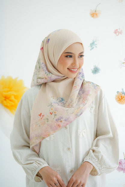 [ BUY 3 GET 1 FREE HIJAB ] Purity - Scarf Square Premium Polycotton | Cream - PU09.3