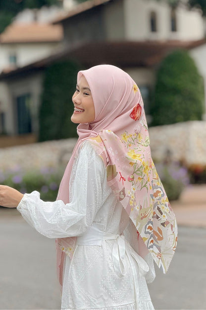 [ BUY 3 GET 1 FREE HIJAB ] Daffodil - Scarf Square Premium Polycotton XL - Pink - JD14.10