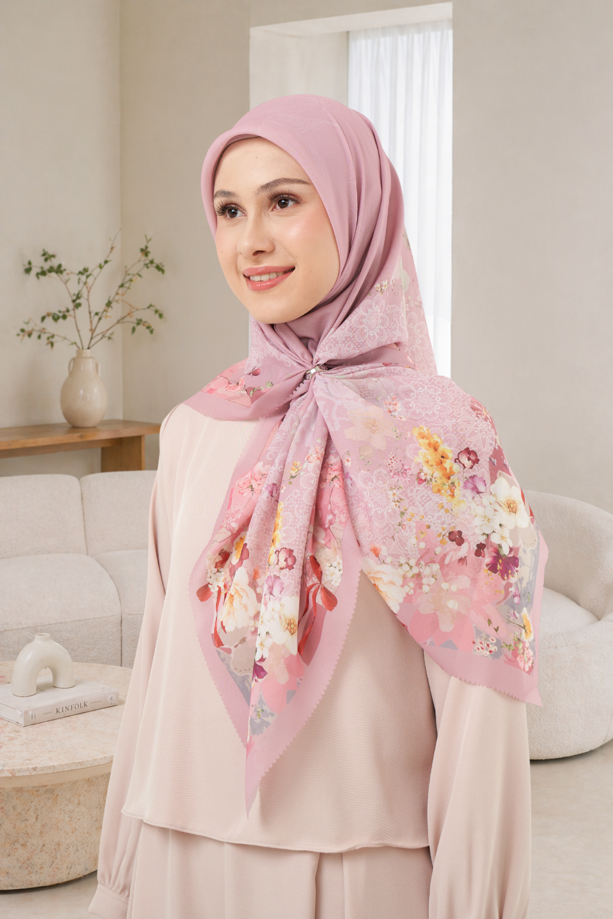Leaf Rahma Scarf - AM31.5 AC31.5 HJ31.5 Pink
