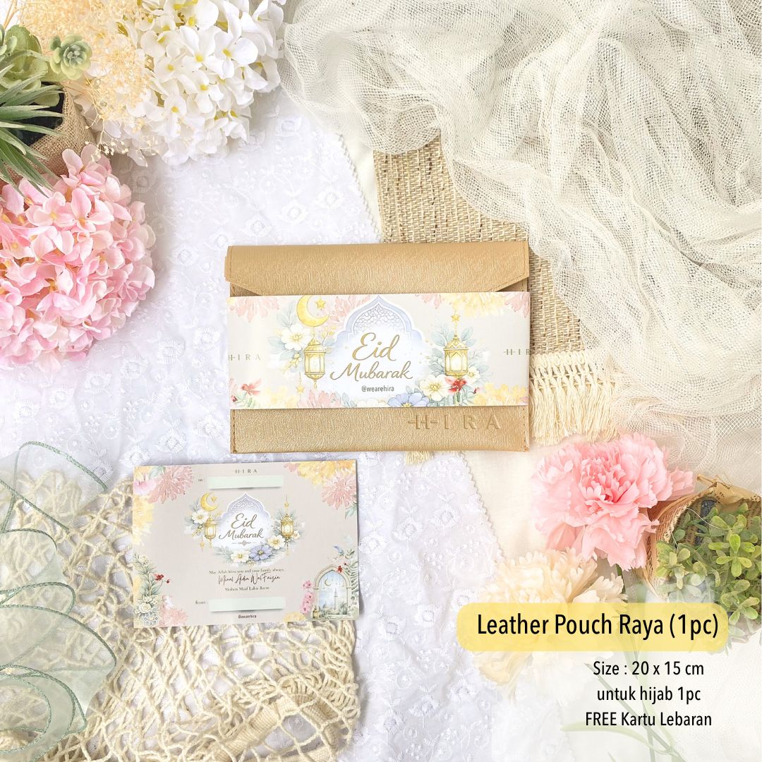 HIRA [Box Packing Saja ] Hampers Bingkisan Parcel Raya Idul Fitri Lebaran Leather Pouch Kantong Tas