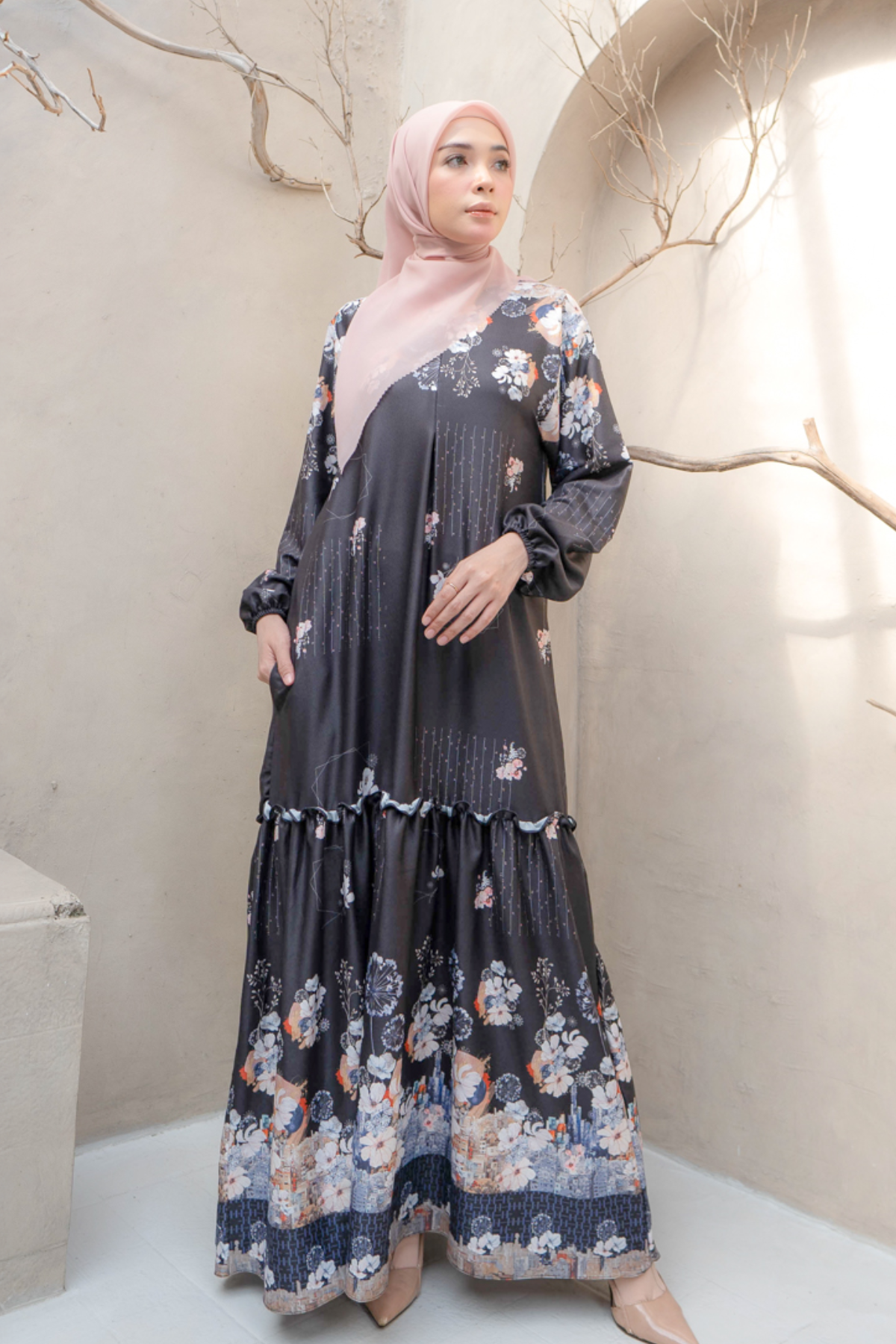 Riuh Kota Dress Mom Family Set | Sarimbit Lebaran - RH12.1 Black