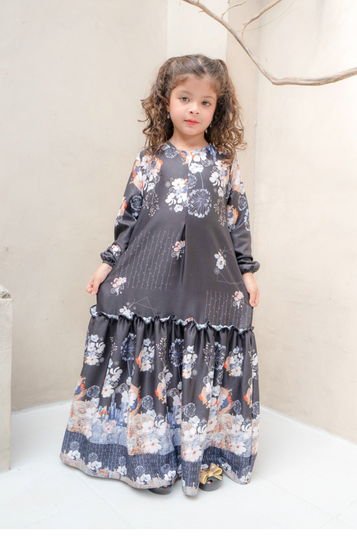 Riuh Kota Dress Girl Family Set | Sarimbit Lebaran - RK12.1 Black