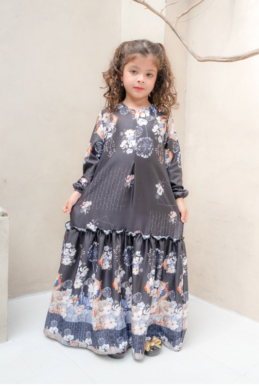 Riuh Kota Dress Girl Family Set | Sarimbit Lebaran - RK12.1 Black