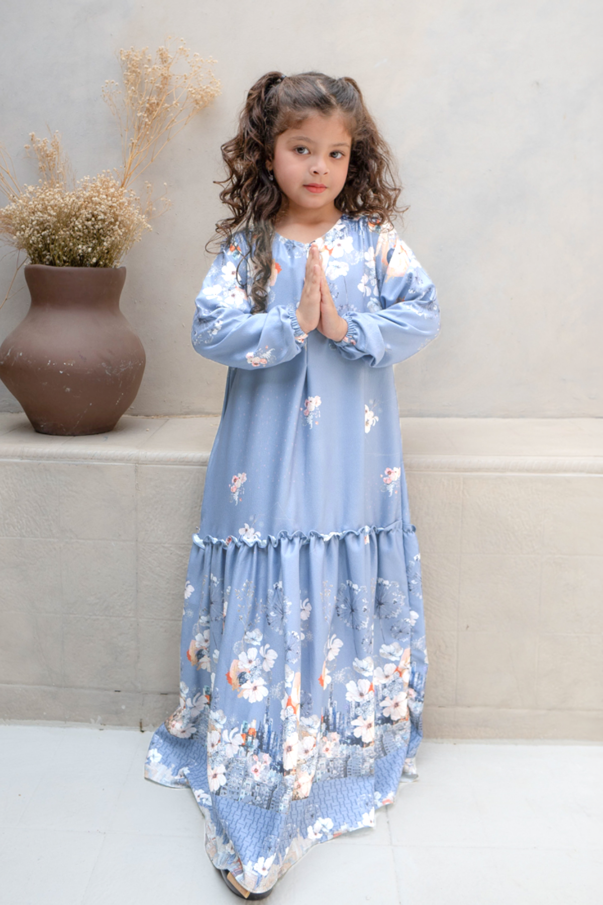 Riuh Kota Dress Girl Family Set | Sarimbit Lebaran - RK12.4 Soft Blue