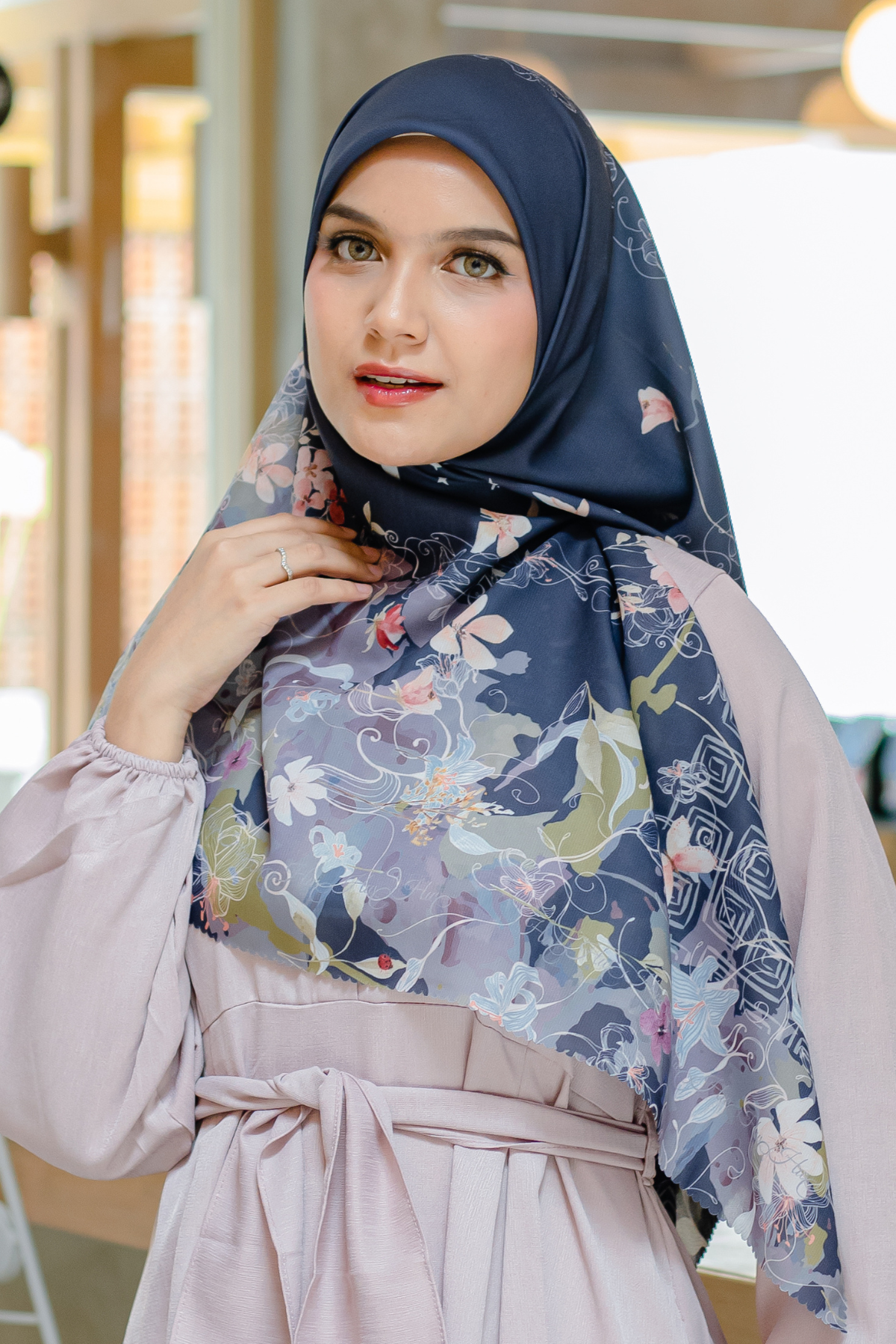 Verbena - Scarf Square Premium Polycotton XL - Navy -  VJ26.2