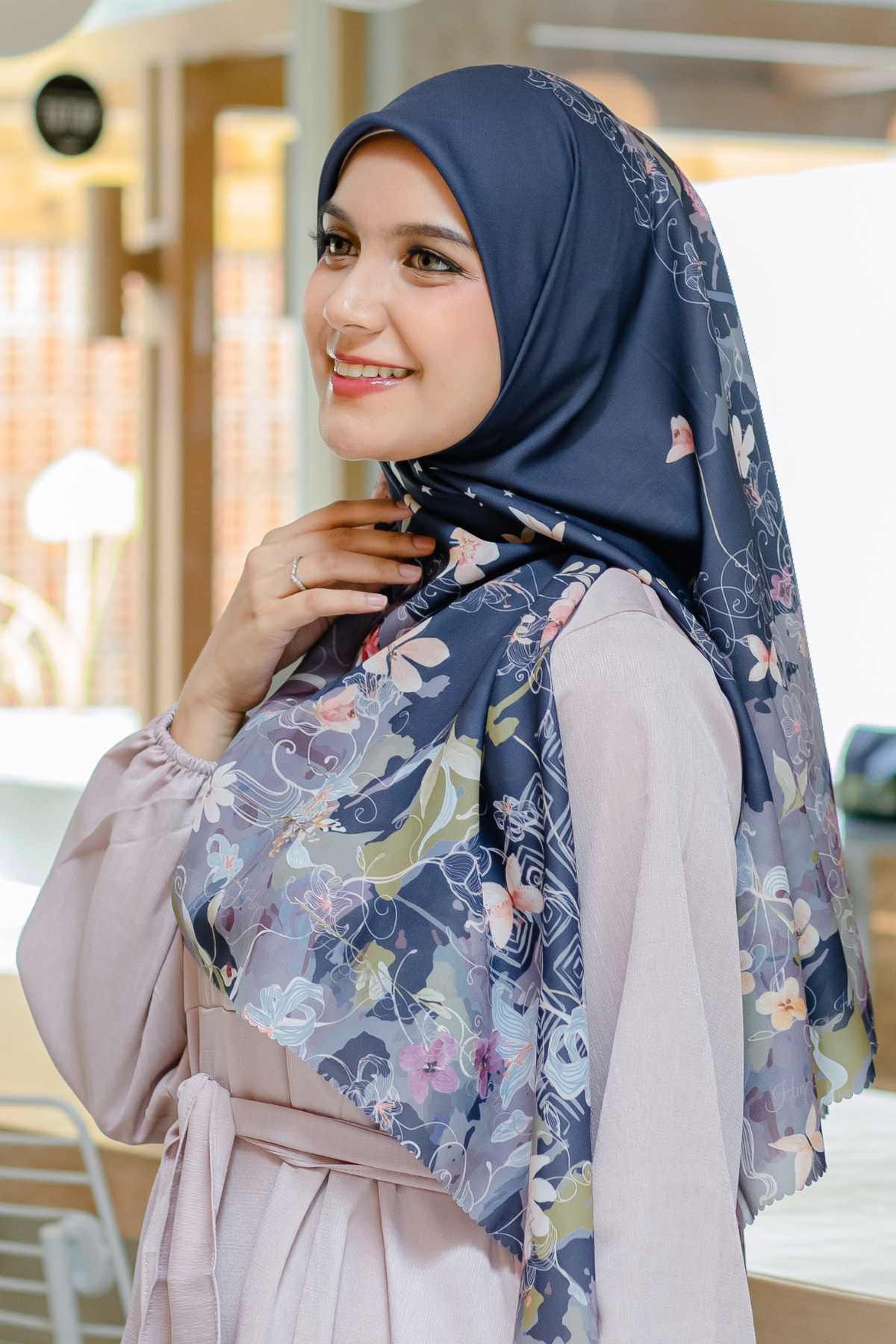 Verbena - Scarf Square Premium Polycotton XL - Navy -  VJ26.2