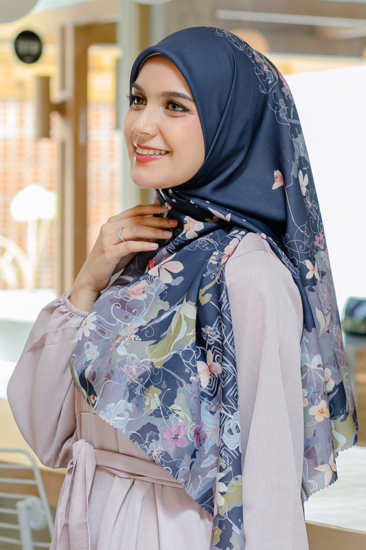 [ BUY 3 GET 1 FREE HIJAB ] Verbena - Scarf Square Premium Polycotton XL - Navy -  VJ26.2