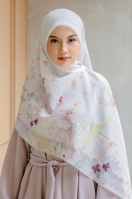 [ BUY 3 GET 1 FREE HIJAB ] Verbena - Scarf Square Premium Polycotton XL - Snow White - VJ26.4