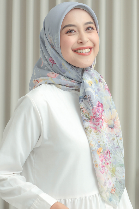 [ BUY 3 GET 1 FREE HIJAB ] Verbena - Scarf Square British Voal - Ash Grey - VR26.15