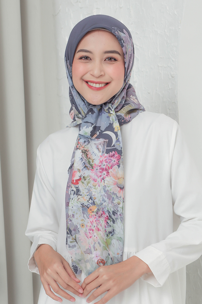 [ BUY 3 GET 1 FREE HIJAB ] Verbena - Scarf Square British Voal - Navy - VR26.2