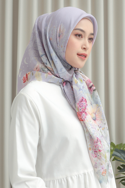 [ BUY 3 GET 1 FREE HIJAB ] Verbena - Scarf Square British Voal - Purple - VR26.6 Navy