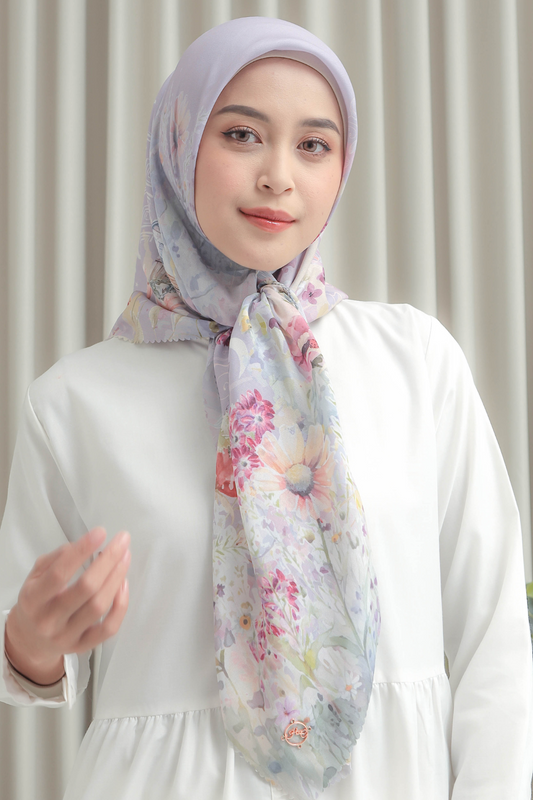 [ BUY 3 GET 1 FREE HIJAB ] Verbena - Scarf Square British Voal - Purple - VR26.6 Navy