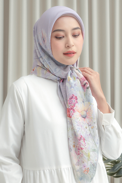 [ BUY 3 GET 1 FREE HIJAB ] Verbena - Scarf Square British Voal - Purple - VR26.6 Navy