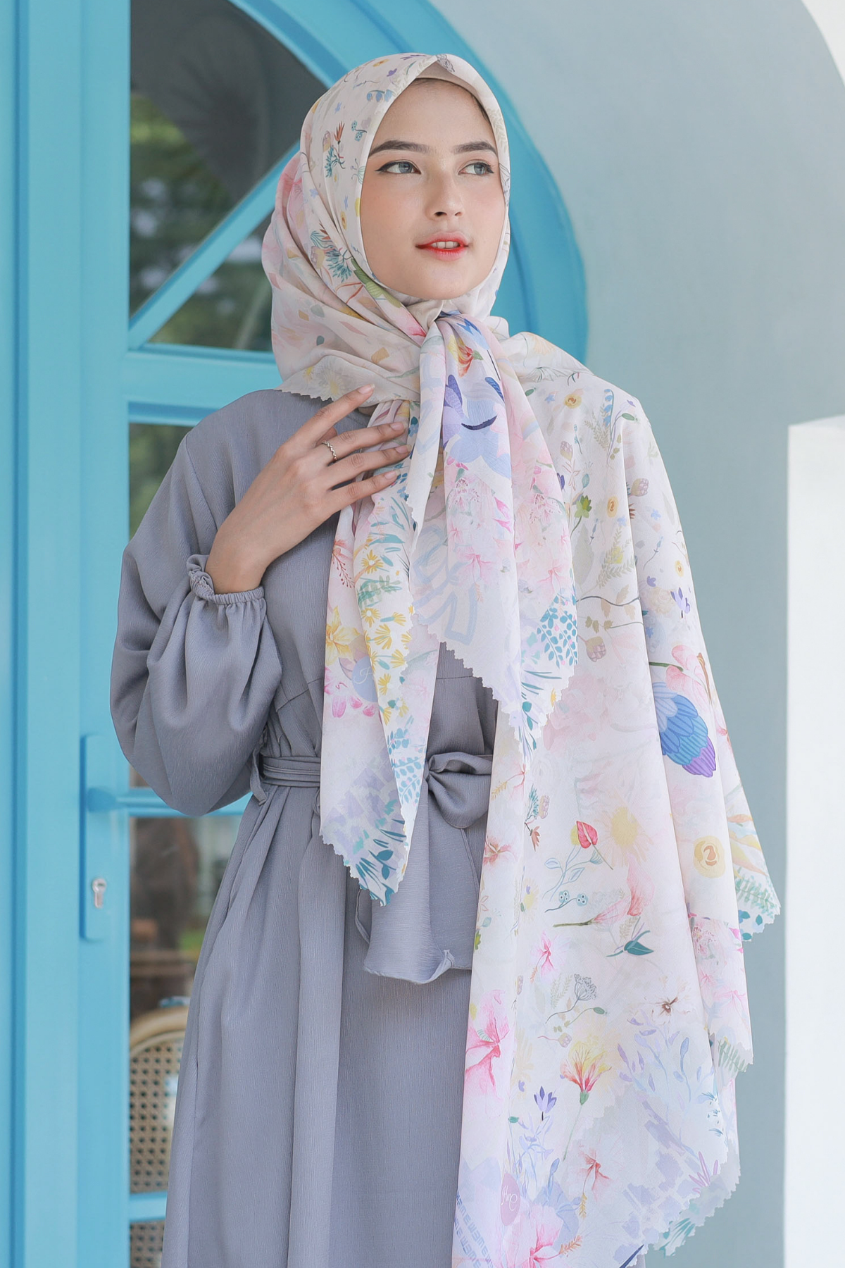 Hibi - Scarf Square Premium Polycotton XL - Cream - HG94.11