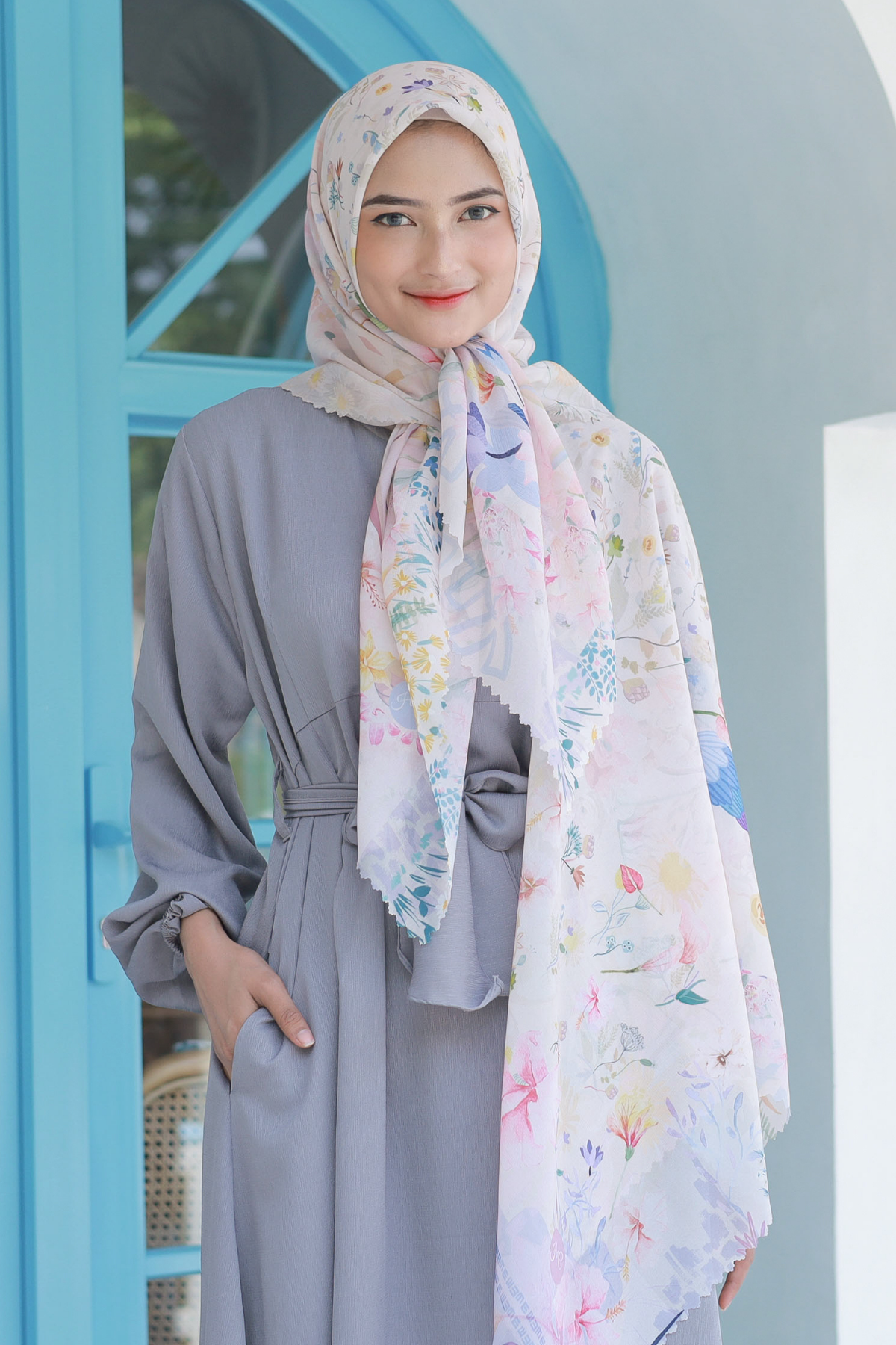 Hibi - Scarf Square Premium Polycotton XL - Cream - HG94.11