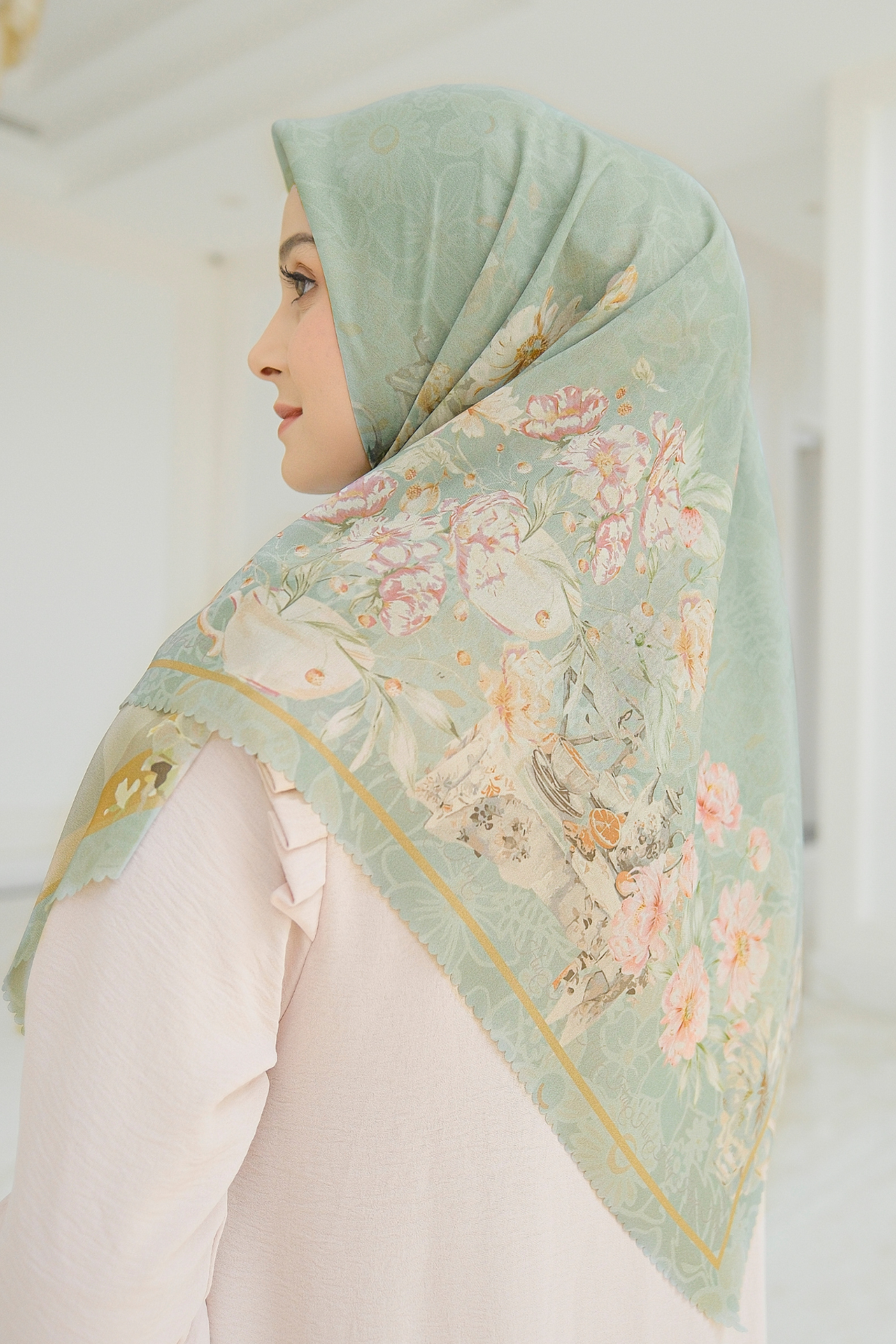 Camellia - Scarf Square British Voal | Enjoyable Greentea - CL15.3