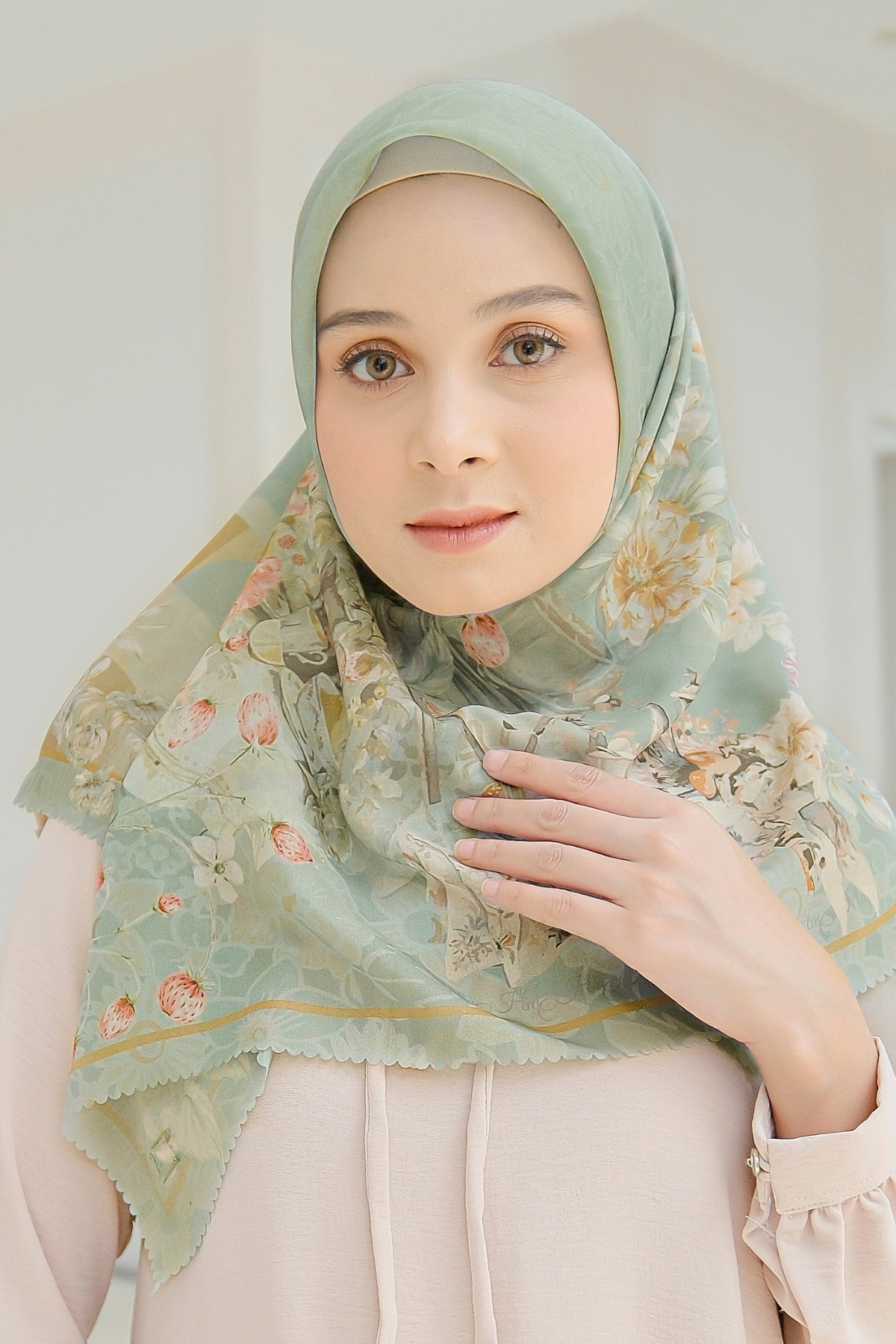 Camellia - Scarf Square British Voal | Enjoyable Greentea - CL15.3