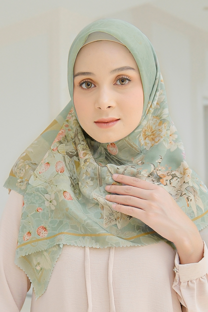 Camellia - Scarf Square British Voal | Enjoyable Greentea - CL15.3