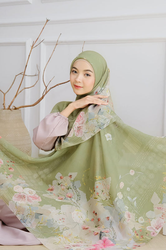 [ BUY 3 GET 1 FREE HIJAB ] Florence - Scarf Square British Voal - Harmony Green - FL24.13