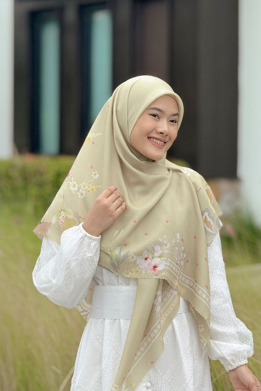 Daffodil - Scarf Square Premium Polycotton XL - Greeny Cream - JD14.4