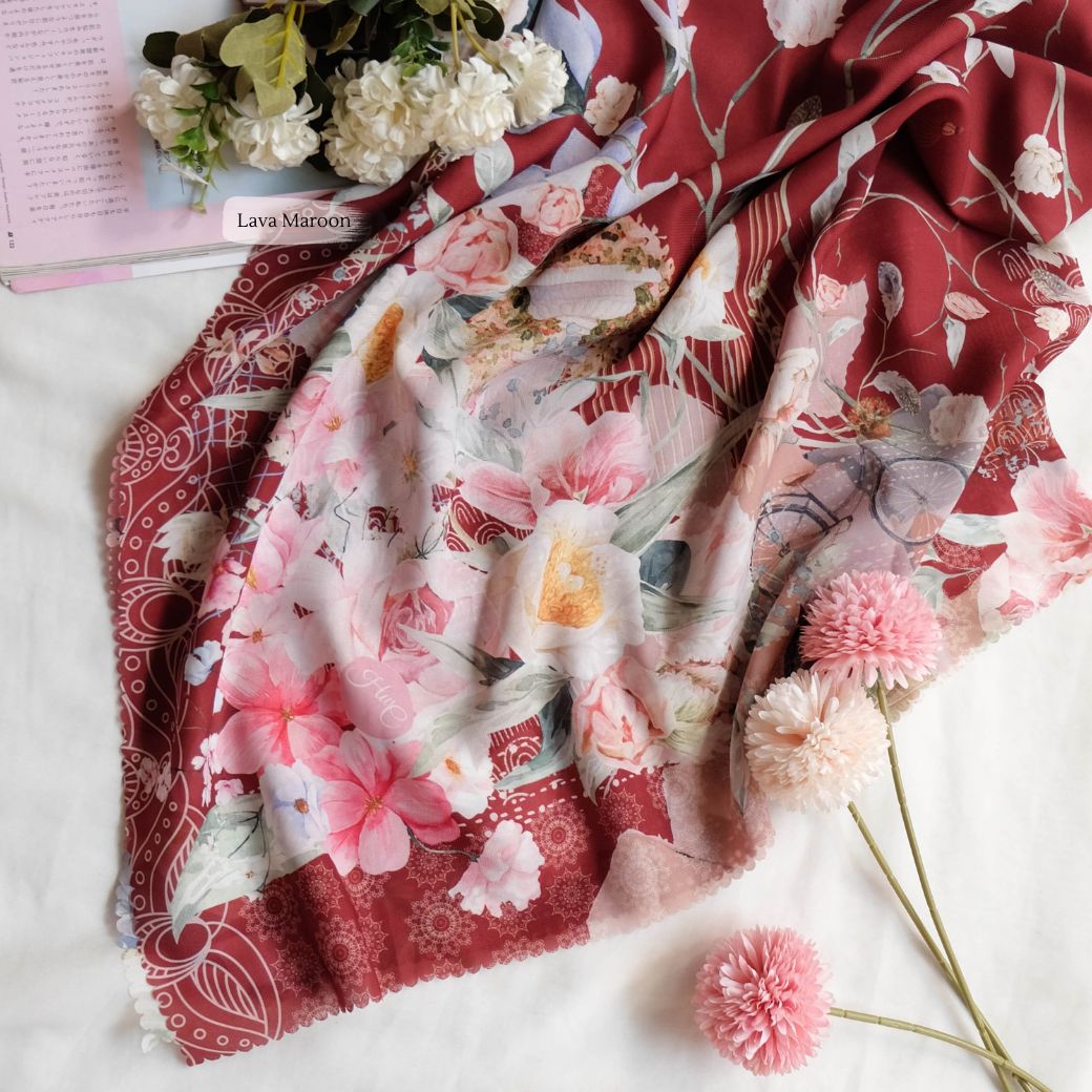 [ BUY 3 GET 1 FREE HIJAB ] Florence - Scarf Square Premium Polycotton XL - Lava Maroon - RJ24.4