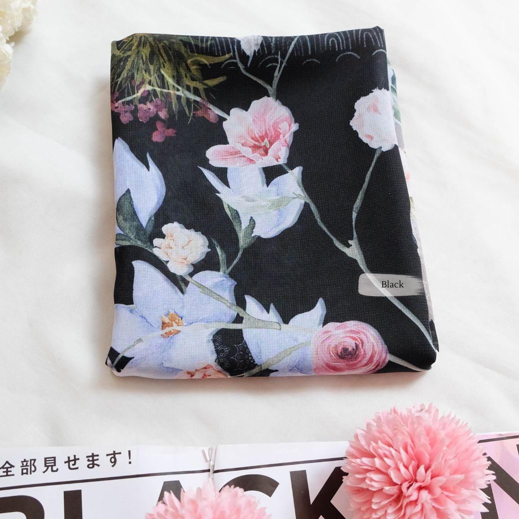 [ BUY 3 GET 1 FREE HIJAB ] Florence - Scarf Square Premium Polycotton XL - Black- RJ24.1
