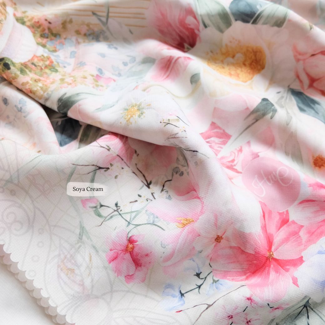 [ BUY 3 GET 1 FREE HIJAB ] Florence - Scarf Square Premium Polycotton XL - Soya Cream - RJ24.19