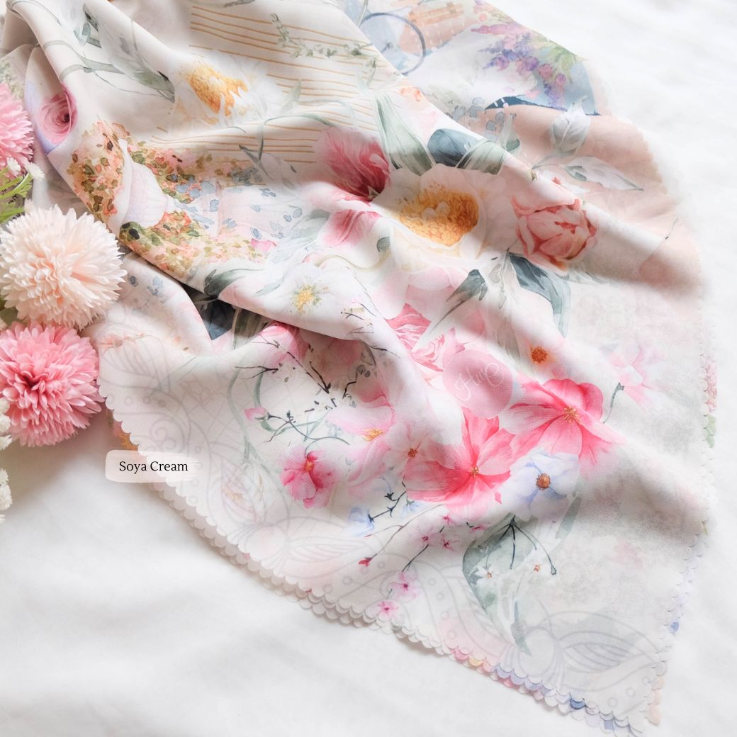 [ BUY 3 GET 1 FREE HIJAB ] Florence - Scarf Square Premium Polycotton XL - Soya Cream - RJ24.19